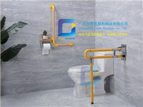 卫生间扶手-黄色L型助力扶手木纹抓杆老人残疾人安全扶手杆无障碍墙面助立扶手 (1)